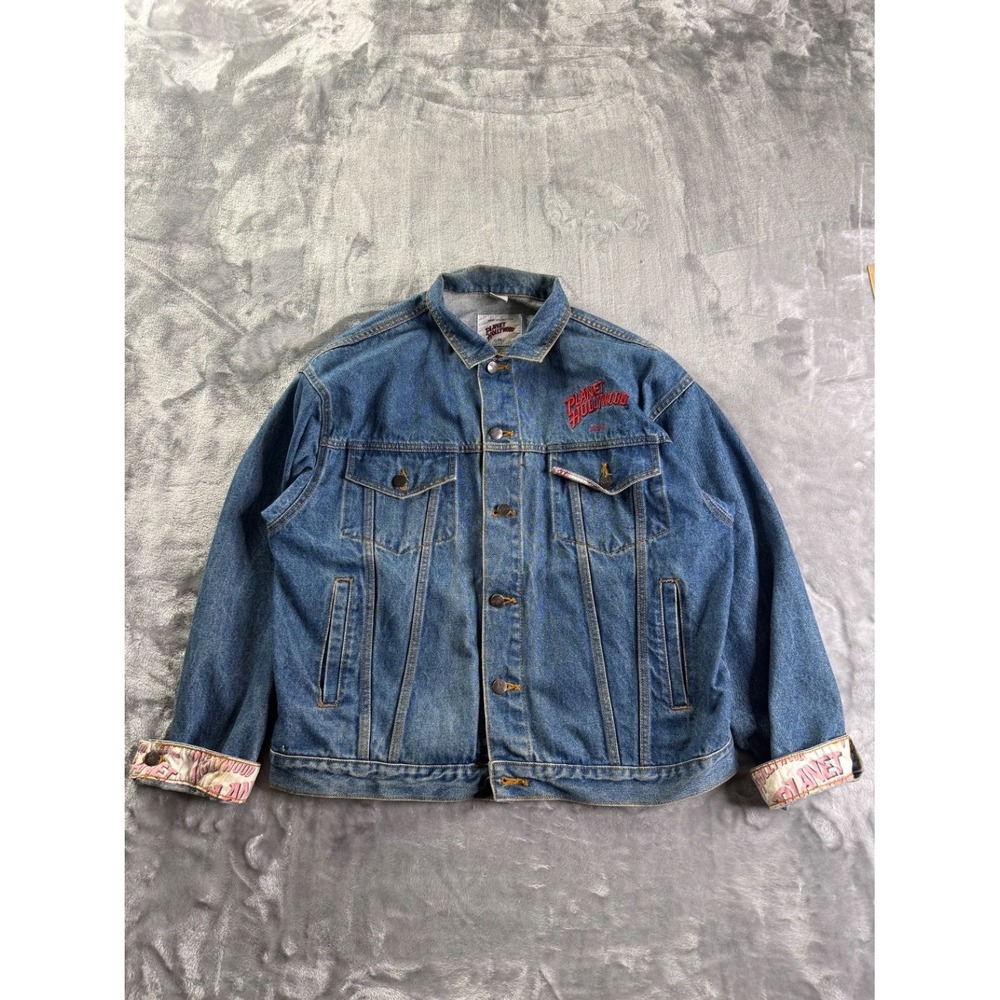 Vintage Planet Hollywood Aspen Denim Jacket XL Blue Embroidered 90s Trucker